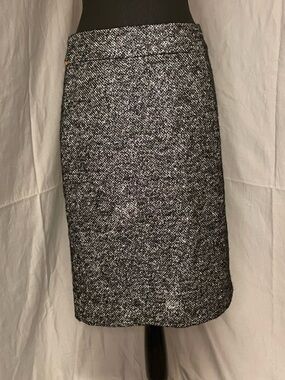J. Crew Black and White Silver Metallic Tweed Wool Alpaca Blend Pencil Skirt